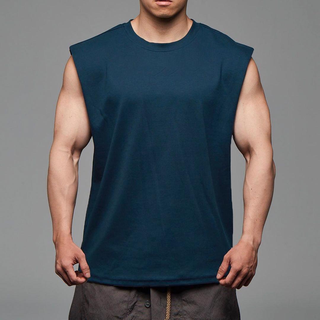 Sommer Herren Baumwolle Sprort T-Shirt Bodybuilding Slim Shirts Ärmellose Tank Tops Gym Workout Shirt Männer Sportwear Lose T Shirt Männer M blau
