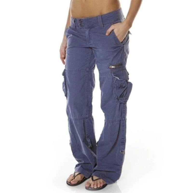 Retro Französische Damen-Cargohose mit weitem Bein und Mehrfach-Taschen-Design - Europäischer & Amerikanischer Stil, Lässige und lockere Passform Medium graue/blau