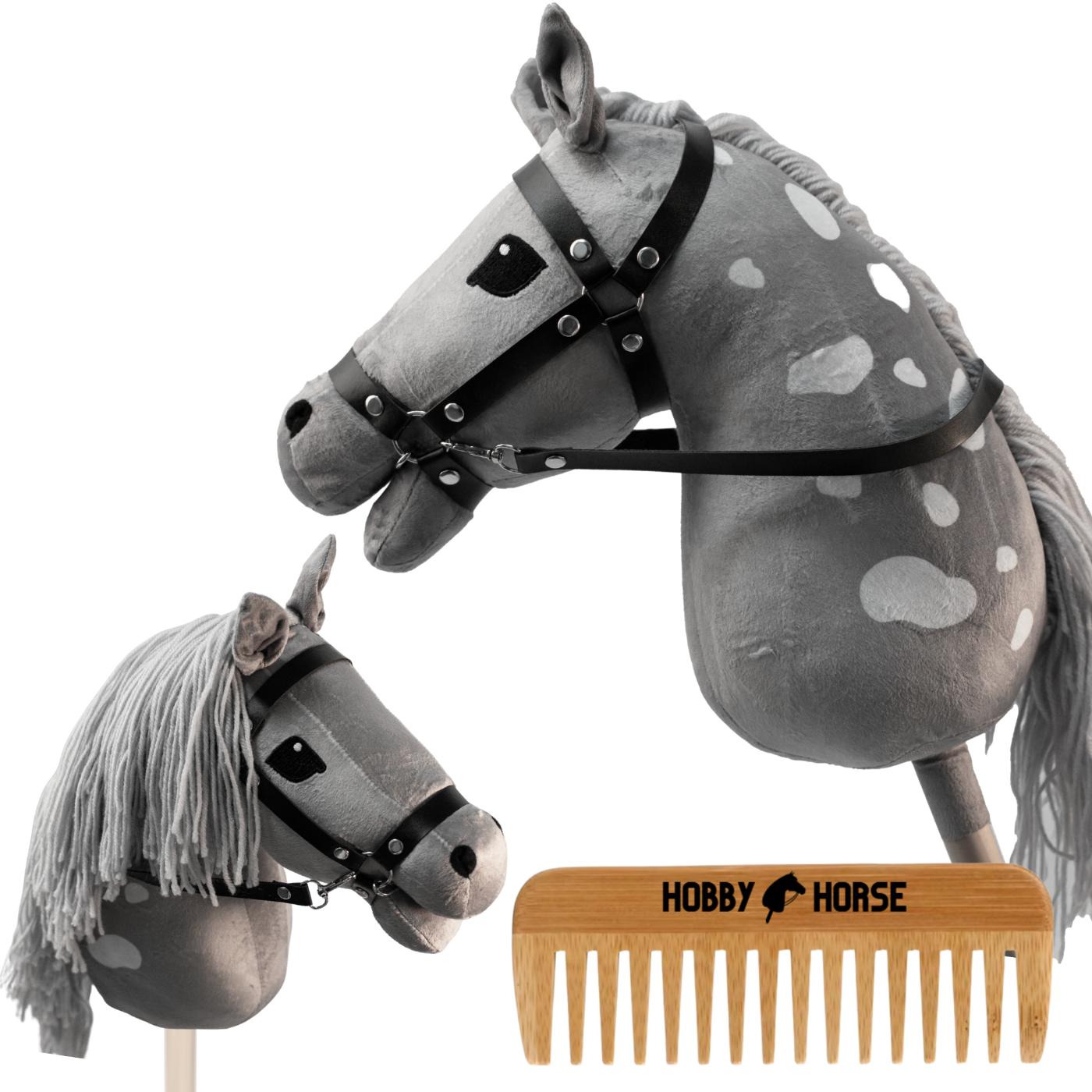 Hobby Horse Pferd an einem Stock Pferd Pferdekopf Grau Mit Weiß + Kamm [M-Hobbyhorse7]