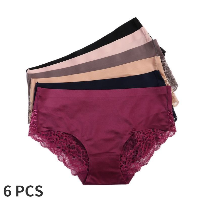 6 STÜCKE Sexy Spitzen-Slips Nahtlose Damenunterwäsche Slips Nylonseide für Damen Baumwolle Transparent Lingerie M