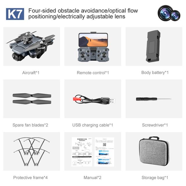 Neue K7 Drohne 8K High-Definition Professioneller Quadrocopter mit zwei Kameras WIFI LED-Licht Dreiachsiger Anti-Shake mit optischem Fluss Hindernisvermeidung 1 battery schwarz