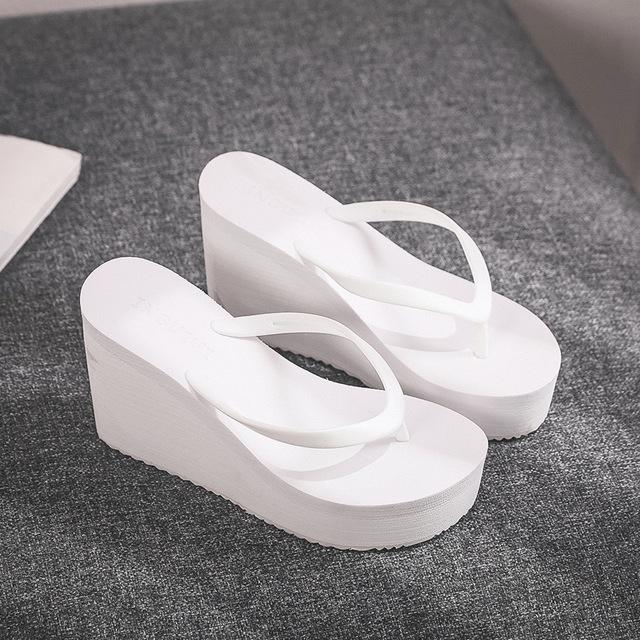 Sommer frauen Schuhe Strand Flip-flops Plattform Sandalen hochhackigen Sandalen Einfarbig Skateboard Hausschuhe Frauen Heels 38 weiß