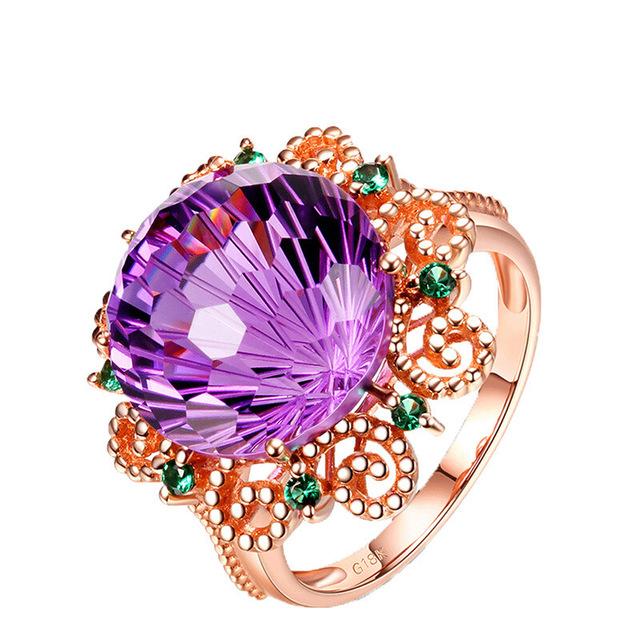 Echter Amethyst-Ring aus 14 Karat Roségold für Damen, Anillos De Bizuteria, echter natürlicher Amethyst-Edelstein, 14 Karat Roségold-Schmuck, Anillos De Ring 8 violett