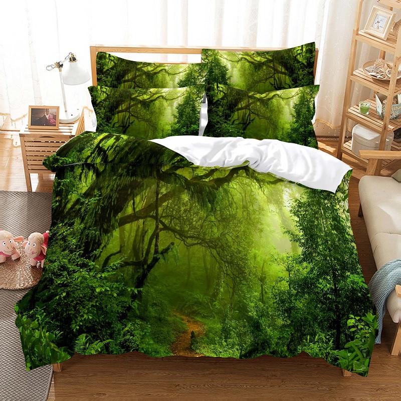 Magische Wald Bettwäsche Bettbezug-set 3d Digitaldruck Bett Leinen Mode Design Tröster Abdeckung Grün Bettwäsche-sets Bett Set US Queen(228x228cm