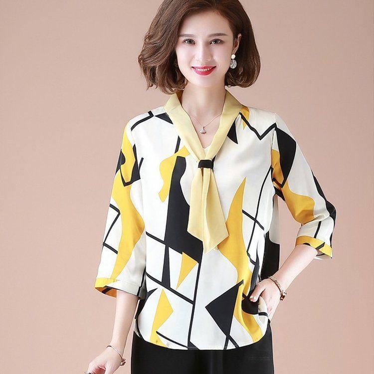 Premium Chiffon Shirt Damen Mutter mittleren Alters und ältere Mütter Sommer Temperament Bottom Shirt Top Shirt 5XL