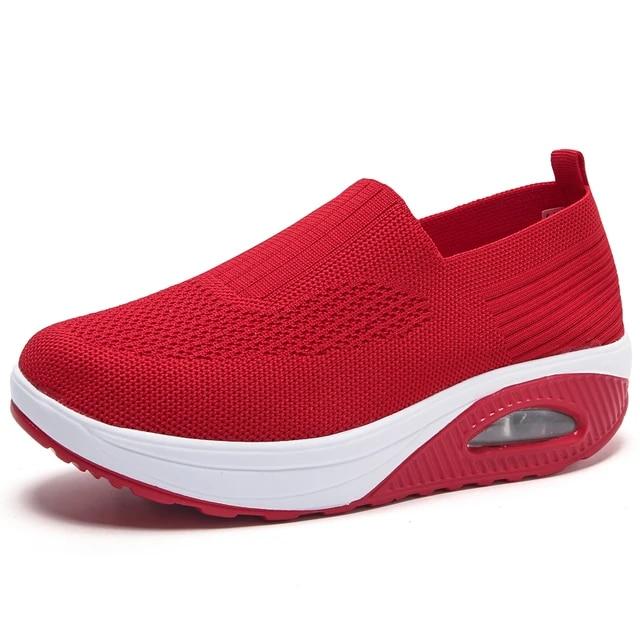Damen Wanderschuhe Air Kissen Rutschfeste Orthopädische Schuhe Damen Plateau Pantoletten Atmungsaktive Keilabsatz Damen Sneakers 37 rot