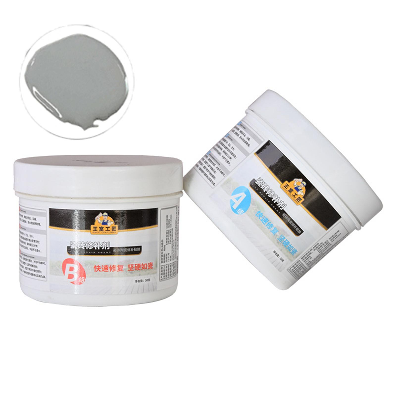 Keramik Reparaturpaste Schnelltrocknend Weiß Porzellan Riss Absplitterung Porzellan Reparaturset Wanne Fliese Dusche Reparatur Fliesenkleber 2 Stück licht grau