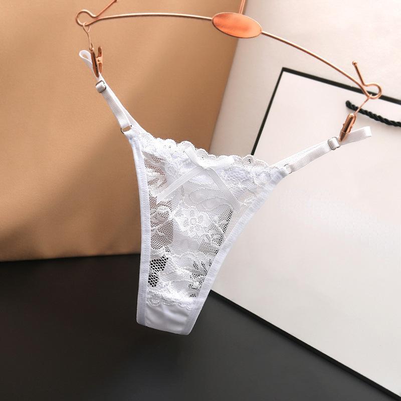 Einstellbare Spitze Thongs Höschen Frauen Unterwäsche Sexy Thongs Frauen Niedrige Taille Feste Unterwäsche Nahtlose Weibliche Unterhose Dessous One size weiß