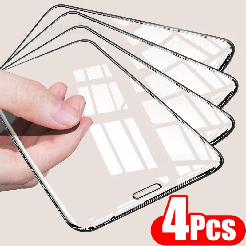 4Pcs Volle Abdeckung Gehärtetes Glas Für iPhone 15 14 13 11 12 Pro Max Screen Protector Für Samsung A05 a05S A15 A25 A14 A24 A34 A54 Schutz Glas Film iphone 7Plus /8Plus schwarz