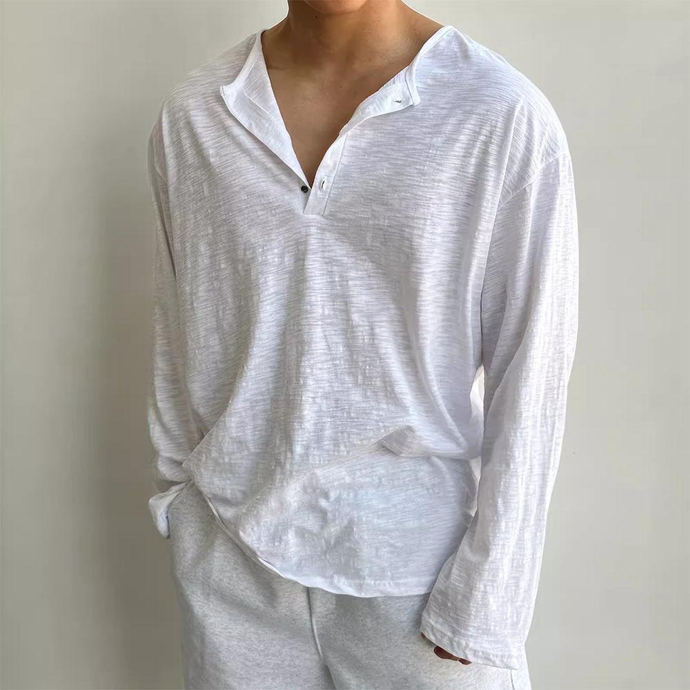 Baumwolle Herren Langarm T-Shirts für Männer Blusen Koreanischer Trend Harajuku Lose T-Shirts Frühling Herbst Bottoming Shirts Weich XL weiß