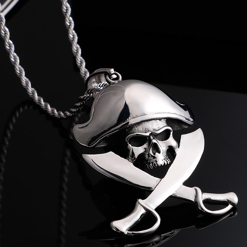 Punk Rock Schädel Kopf Anhänger Halskette für Männer Frauen Edelstahl Herren Schmuck Gothic Piraten Stil Anhänger Zubehör Mann 60CM