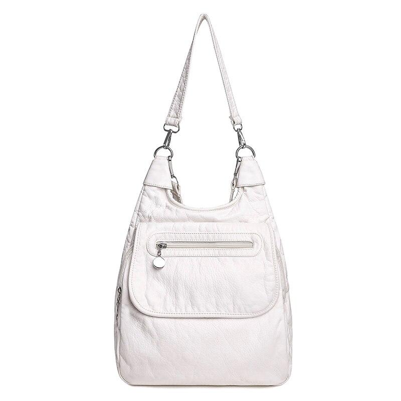 Multifunktionale weiße Rucksäcke, modischer, gewaschener, weicher PU-Leder-Anti-Dieb-Rucksack, große Kapazität, Schultasche für Teenager-Mädchen weiß