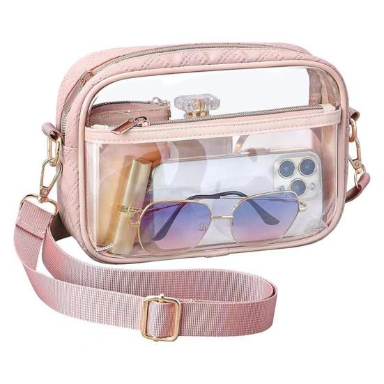 Umhängetasche, transparent, wasserdicht, verstellbarer Riemen, tragbar, leicht, mit Reißverschluss, große Kapazität, Aufbewahrung für Telefon, Geld, Brille, Outdoor rosa