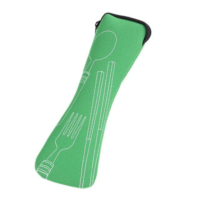 Neue Tragbare Kissen Tasche Messer Gabel Stäbchen Tasche Weiche 1 Stück Luft Baumwolle Zipper Reise Besteck Tasche Lagerung Supplies 24*6.5cm grün