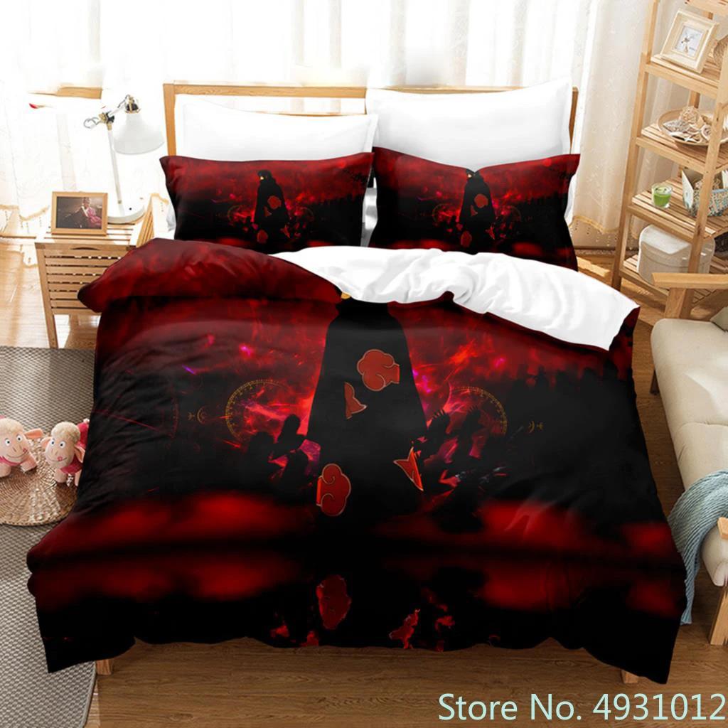 Anime Uchiha N-Naruto Uzumaki Rote Wolke Bettwäsche-Sets Haushaltsdecke Bettbezug Itachi Heimtextilien Bettanzug Kinder Kinder Geschenk EU Double(200*200cm)3pcs
