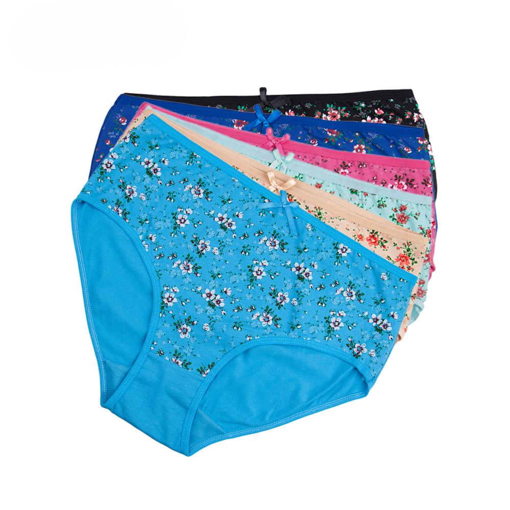 Baumwolle Druck Mid-rised Höschen Frauen Plus Größe Sexy Unterwäsche Frauen Dessous Dessous 6 Pcs 4XL