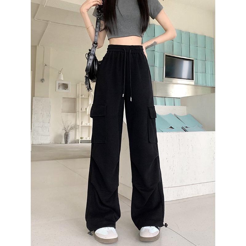 Workwear Jogginghose Damen Frühling und Sommer Übergröße Lockere Weite Bein Freizeithose Jogginghose S schwarz