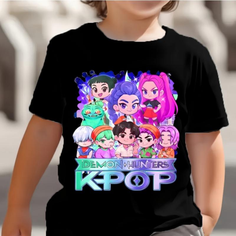 KPop Dämonenjäger Kinder T-Shirt Huntrix Girl Saja Jungen Baby Tops Kleinkind T-Shirts Zoey Rumi Mira Kleidung Kinder T-Shirts Kurzarm Kleidung kids-100(3T) elfenbein
