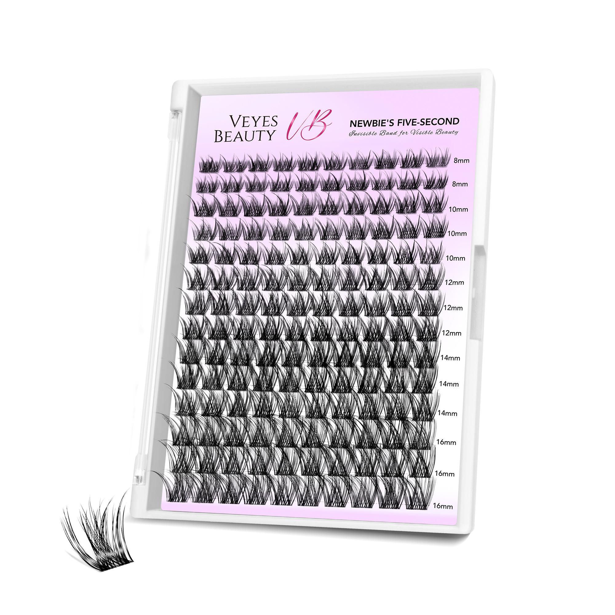 Veyesbeauty LuxeBold Lashes 3D-Positionierungstechnologie Leichtes Tragegefühl Newbie's Five Second Series 140 Cluster 8-16 mm Lash Tray schwarz