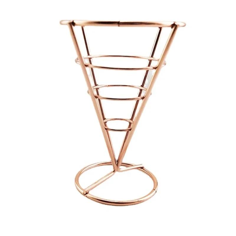 Pommes Frites Ständer mit Saucen-Set Rostfreier Metall Chip Becherhalter Frittiertes Hähnchen Ausstellungsständer Korb Party Küchenzubehör rose gold