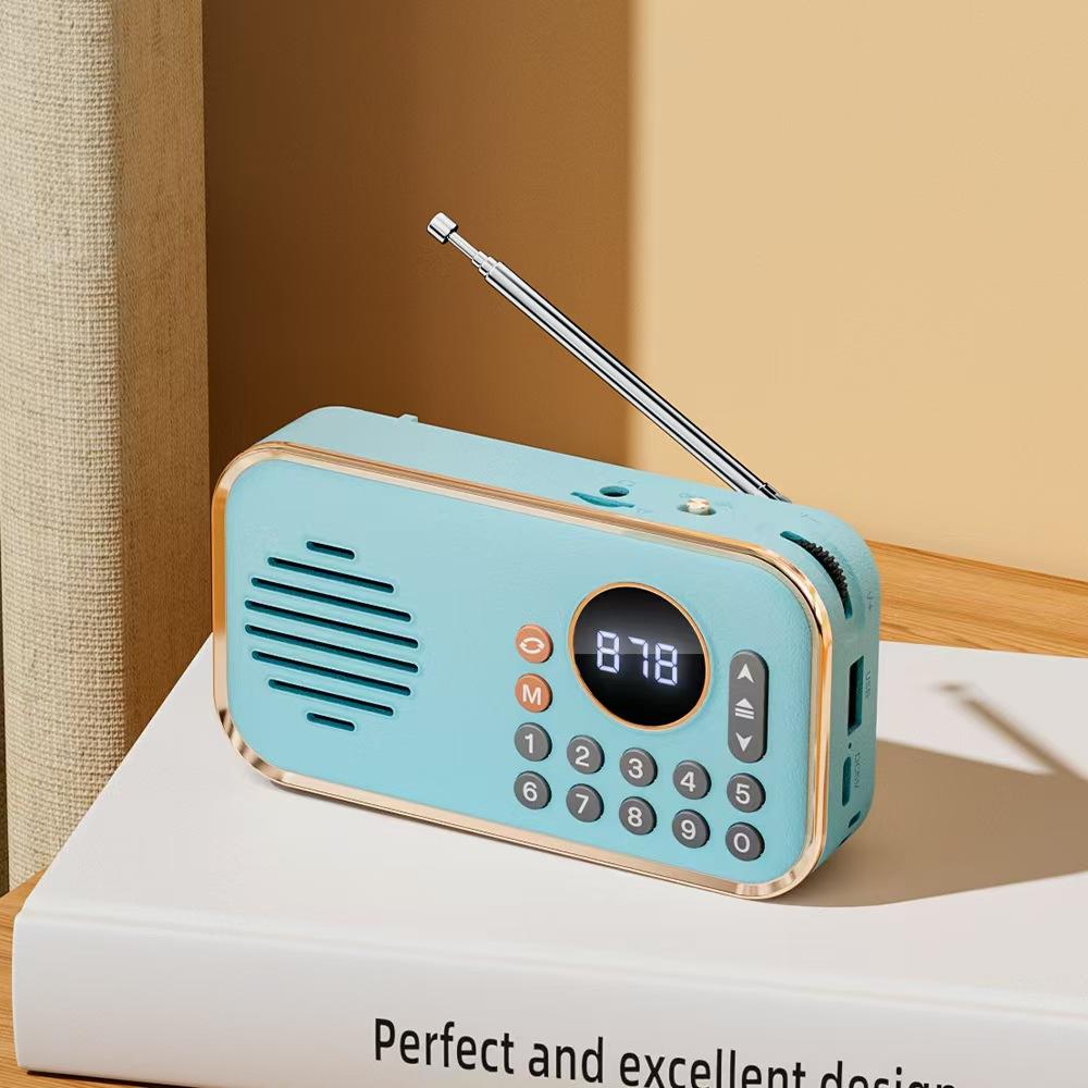 Mini Taschen-FM-Radio Tragbar Bester Empfang Radios Empfänger Drahtloser Sound Bluetooth-Lautsprecher TF-Karte USB MP3 Musik-Player blau