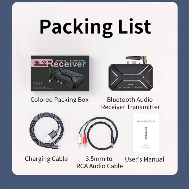Bluetooth 5.0 Audio-Adapter, Empfänger, Sender, 40 m, HD, niedrige Latenz, 3-in-1, kabelloser Bluetooth-Adapter, USB 3,5 mm AUX-Buchse, RCA für TV, PC, Kopfhörer