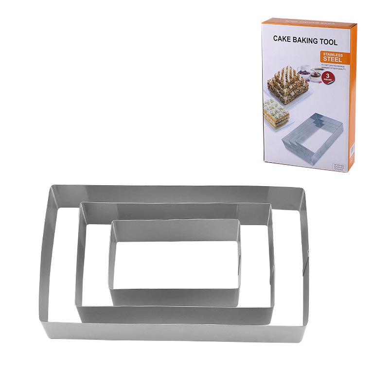 DIY Mousse-Kuchenring-Set aus Edelstahl – 3-teiliges Backzubehör rectangle