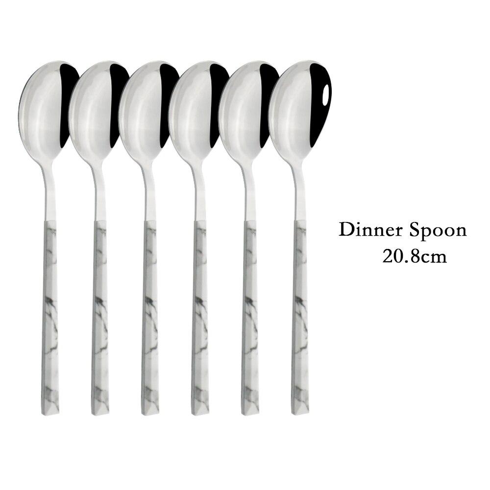 6/30Pcs Weiß Silber Geschirr Set Messer Gabel Kaffee Tee Löffel Besteck Set Edelstahl Besteck Küche Geschirr set 6pcs Dinner Spoon weiß/silber
