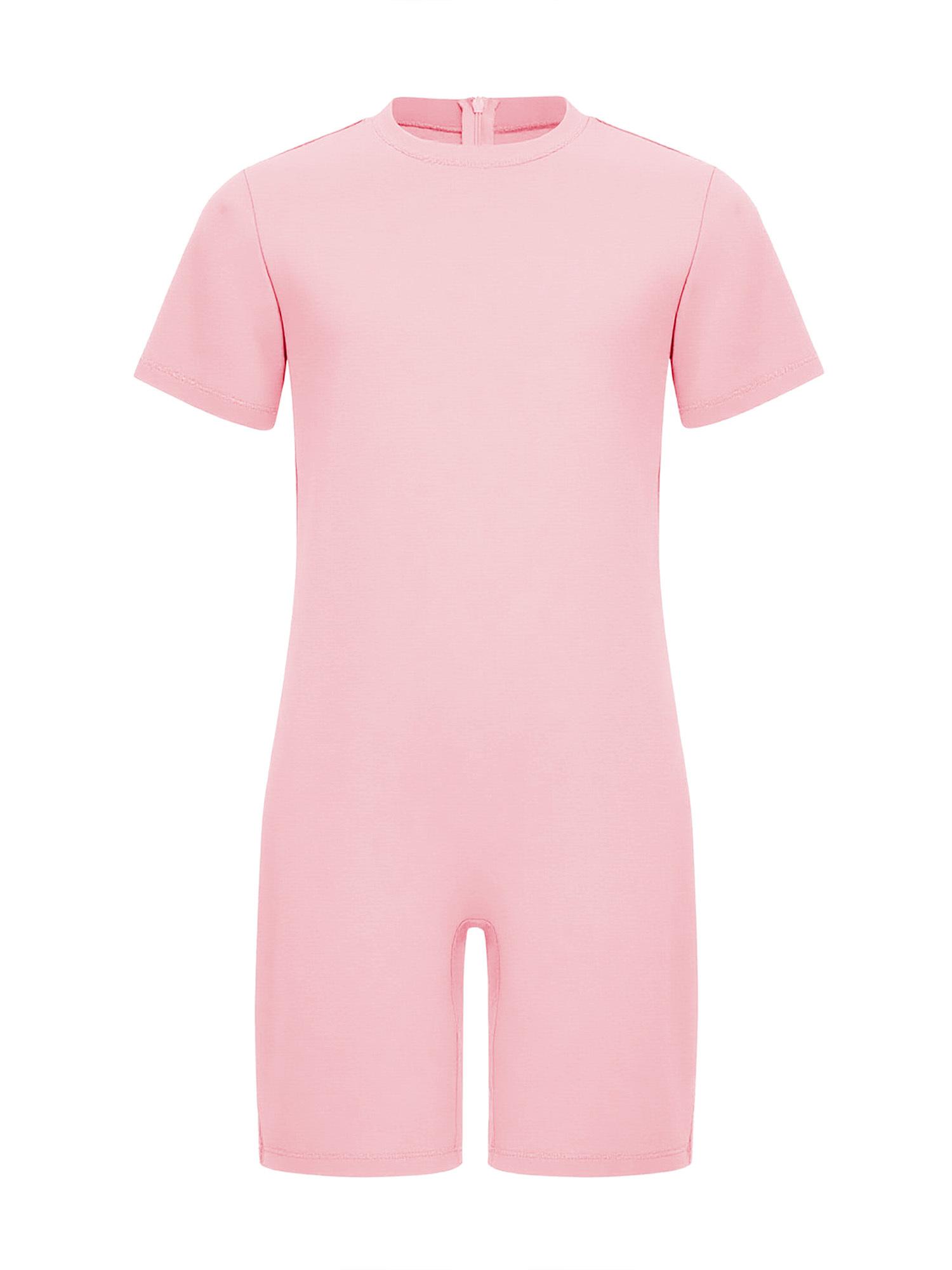 Kinder Spezialbedarf Kleidung Rundhals Kurzarm Jumpsuit Unsichtbarer Reißverschluss hinten Einfarbig Adaptive Kleidung Komfort-Outfit 13-14 Years rosa