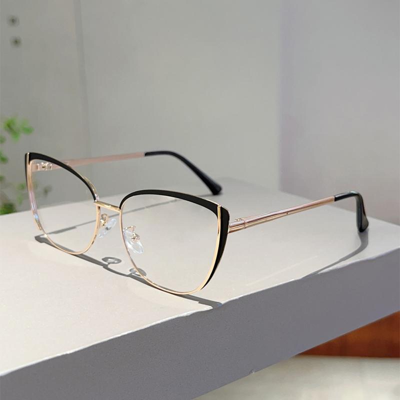 Modern Klassischer Katzenaugenrahmen Damen Neueste Koreanische Stil Süße Dekoration Brille Ohne Sehstärke Halb Randlos Foto Rosa Brille