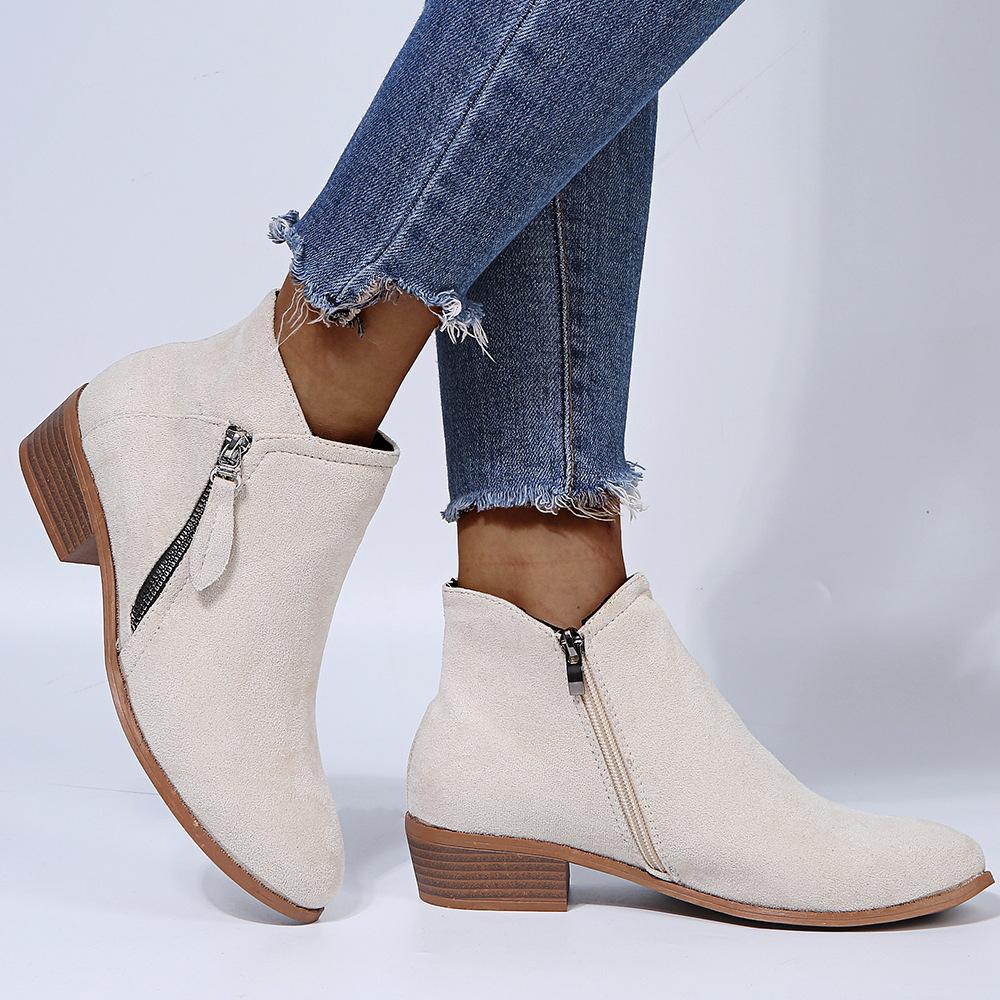 Neue Mode Damen Mid Top Stiefel Wildleder Martin Stiefel Lässige Damen Kurze Stiefel Seitlicher Reißverschluss Damenschuhe 37 mandel