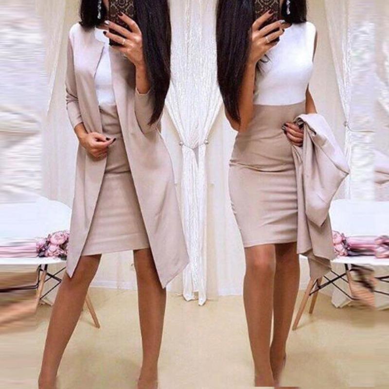 Büro Damen Professionelle frauen Kleid Anzug Winter Neue Temperament Schlank Einfarbig Taille Lange Kleine Anzug Top M khaki