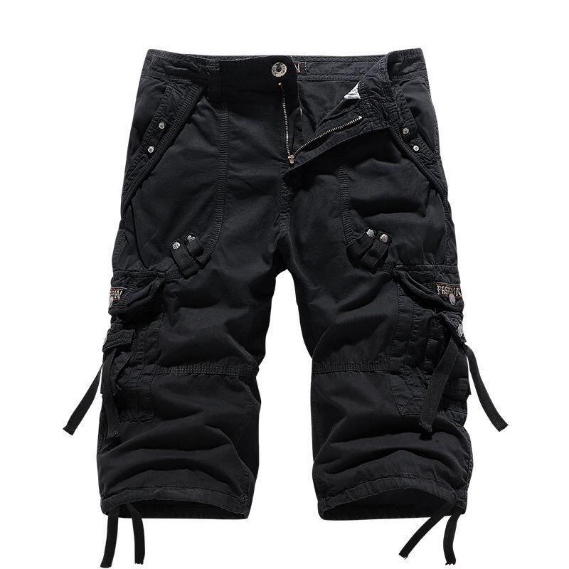 Mode Sommer Herren Freizeit Cargo Shorts Lockerer Schnitt Locker Tasche Knie Capri Cargo Hosen Hose Weich 34 schwarz