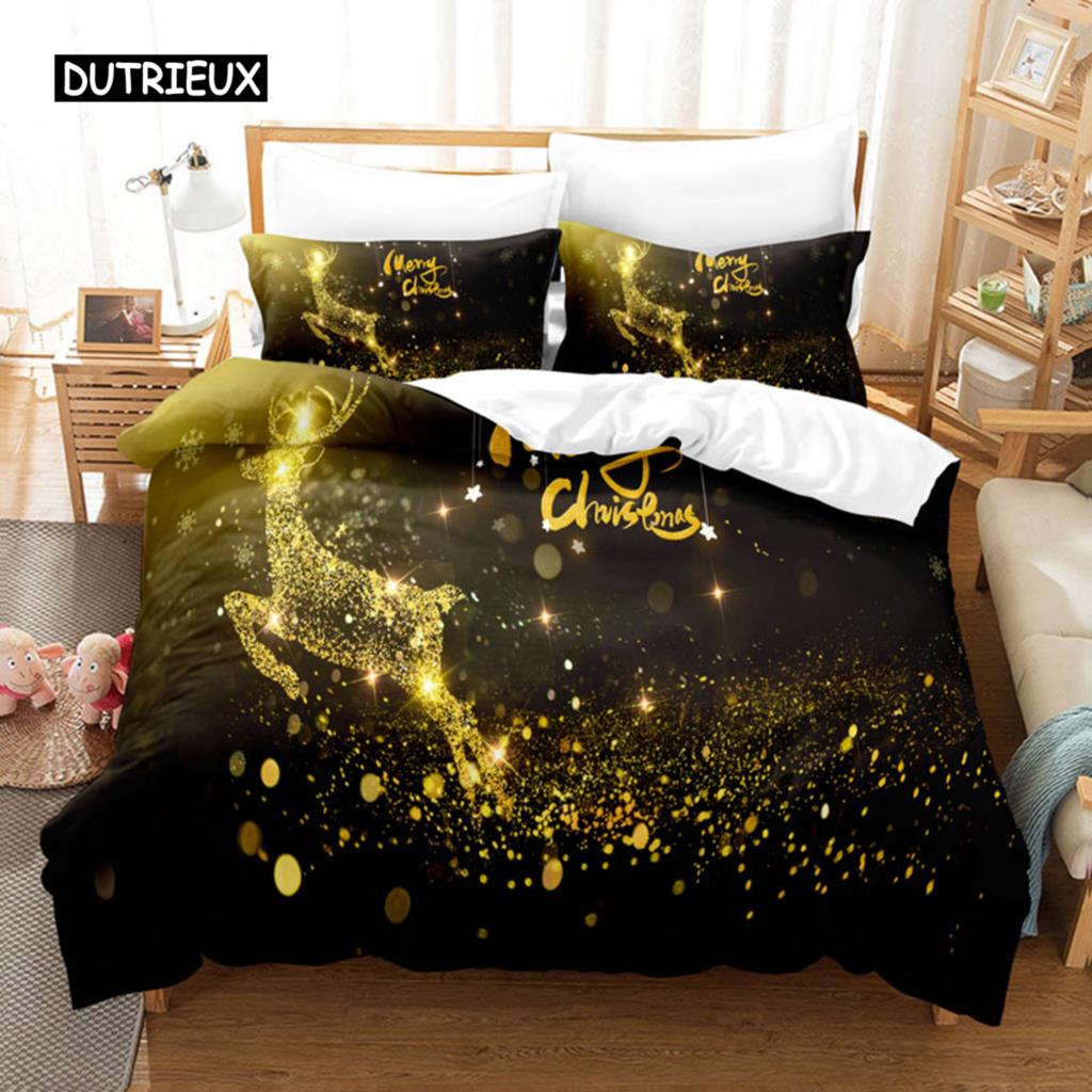 Weihnachtsbettwäsche-Set, Bettbezug, Polyester, Bettdeckenbezug, Kissenbezug, 3D, Queen-Size-Bett, King-Size-Bett, Doppelbett, Full Twin, Single, 3-teilig, 2-teilig, Schlafzimmer EU single(135x200cm)