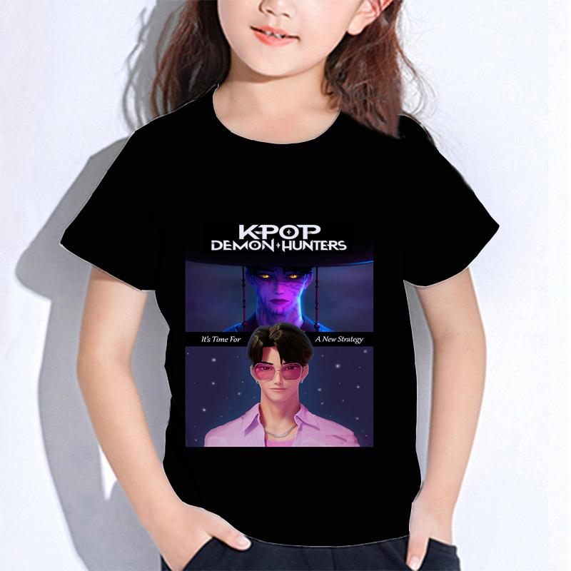 Sommer Huntrix Girl Kpop T-Shirts Kinder Dämonenjäger T-Shirt Zoey Rumi Mira Jungen Mädchen Kurzarm Tops Locker O-Ausschnitt Kinderkleidung 120