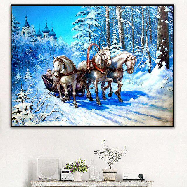 5d Diy „Schnee Pferd“ Diamant Mosaik Diamant Stickerei Cartoon Malerei Broderies Diamant Malerei 20X30