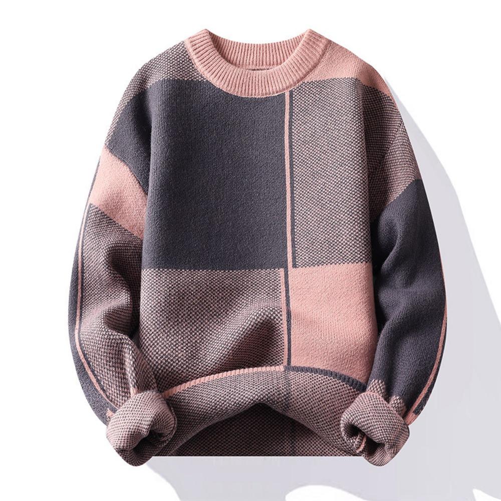 Pullover Männer 2024 Winter Koreanischen Stil Herren Warme Pullover Herren Mode Pullover Plaid Muster männer Wolle Pullover Männlichen M-4XL M rosa