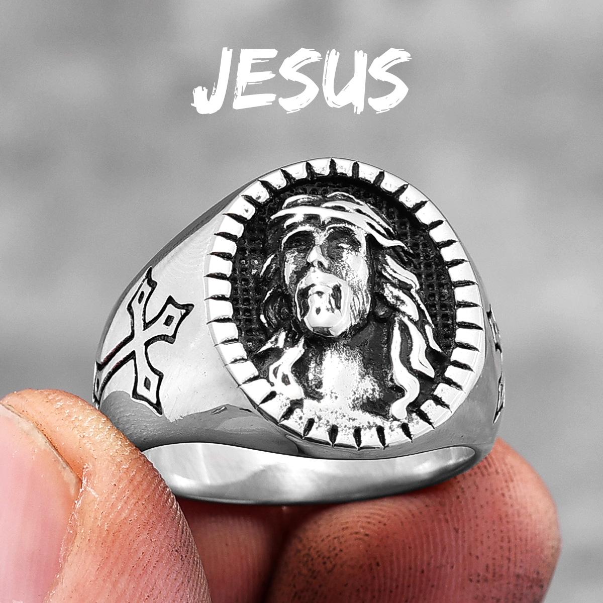 Gott Jesus Religion Kreuz Edelstahl Herrenringe Trendy Punk Amulett für Männlich Freund Schmuck Kreativität Geschenk 13 white