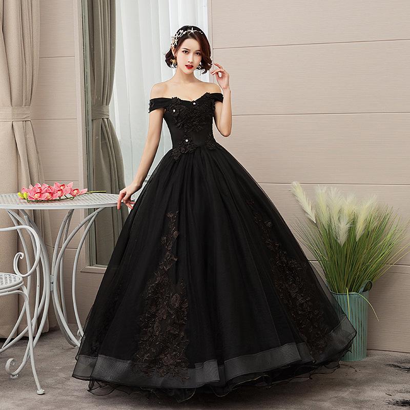 Schwarzes schulterfreies Abend-Hochzeitskleid für Solo-Auftritte und Fotoshootings M schwarz