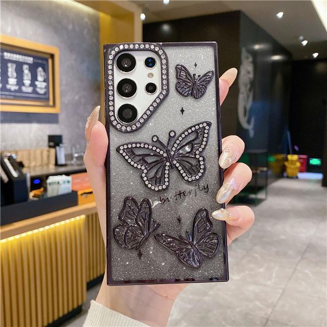 Für Samsung Galaxy S25 Ultra Luxus Glitzer Strass Schmetterling Beschichtung Rahmen Für Samsung S23 FE S24 S25 Plus Schutzhülle Galaxy S24 gray