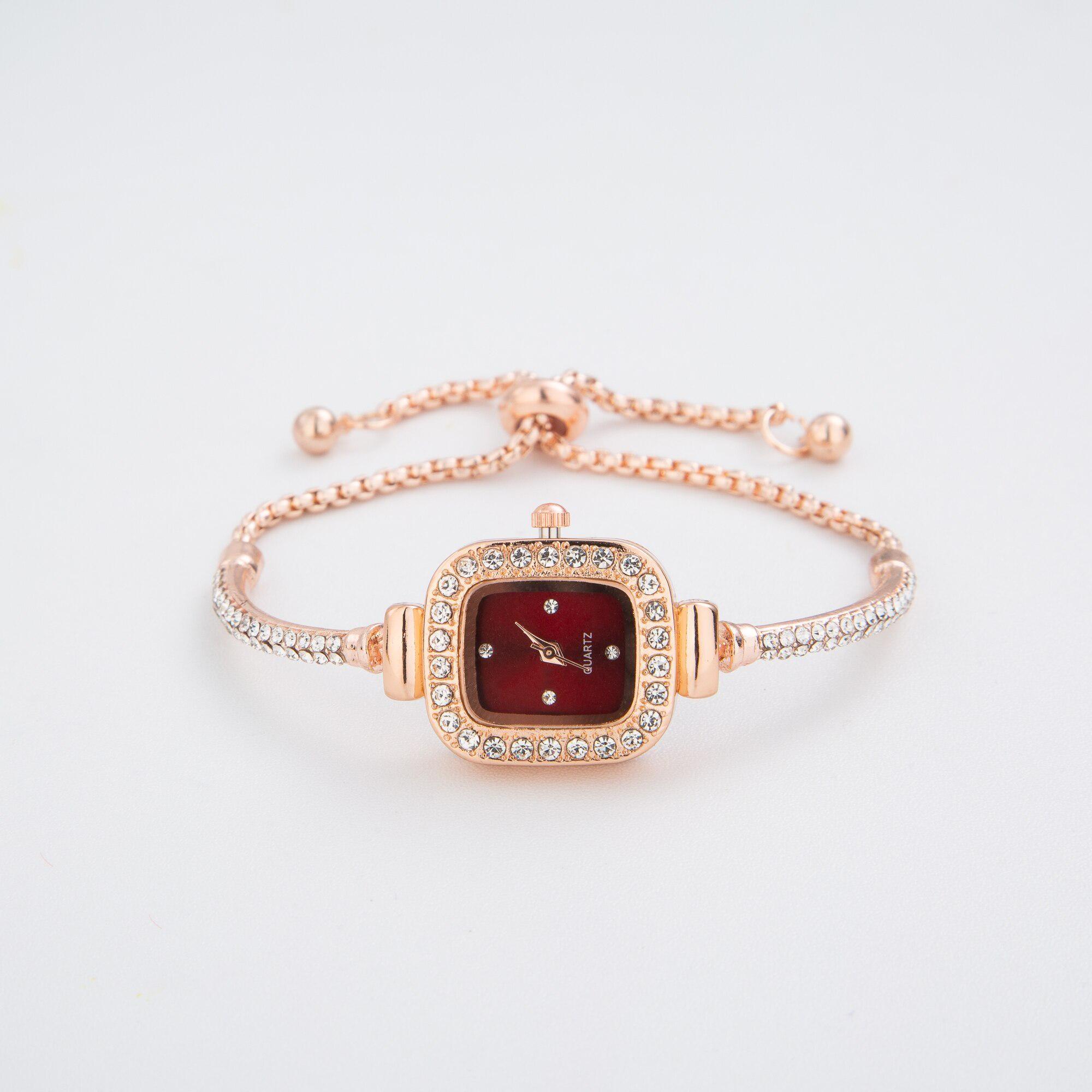 Niedliche Armbanduhren für Damen, Diamant-Kristalluhr, modische Quarz-Edelstahl-Damenarmbanduhren, Geschenke rot