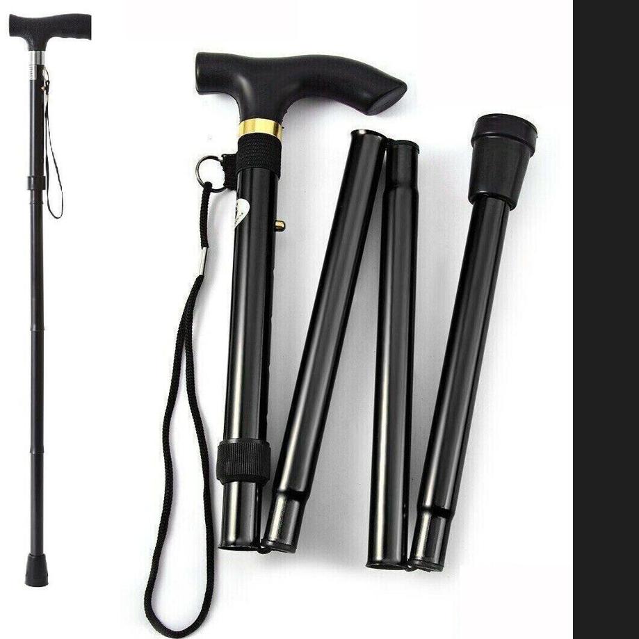 Cane Walking Stick Einstellbar Falten walking Aluminium Faltbare Reise Wandern schwarz