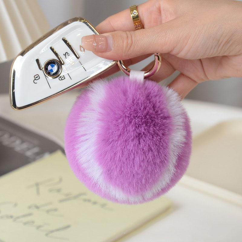 Süßer Tennisball Schlüsselanhänger Kaninchenfell Ball Schlüsselanhänger 8cm Pompons Schlüsselanhänger Plüsch Tasche Anhänger Mädchengeschenk Schlüsselanhänger Zubehör Schlüsselring 8 cm violett