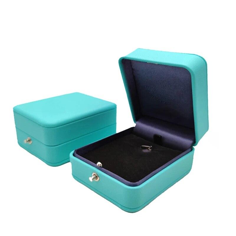 Europäische Romantische Blau Leder Schmuck Geschenk Box Ring Box Halskette Anhänger Box Ring Verpackung Lagerung Ring Heißer Verkauf Pendant Without LOGO