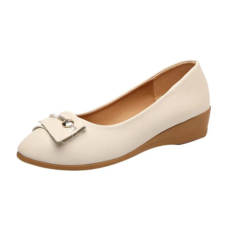Einzelne Schuhe Lederschuhe Damen Flache Schuhe Slope Heels Arbeitsschuhe Koreanische Damenschuhe Bean Schuhe Damen Sommerschuhe 40 beige