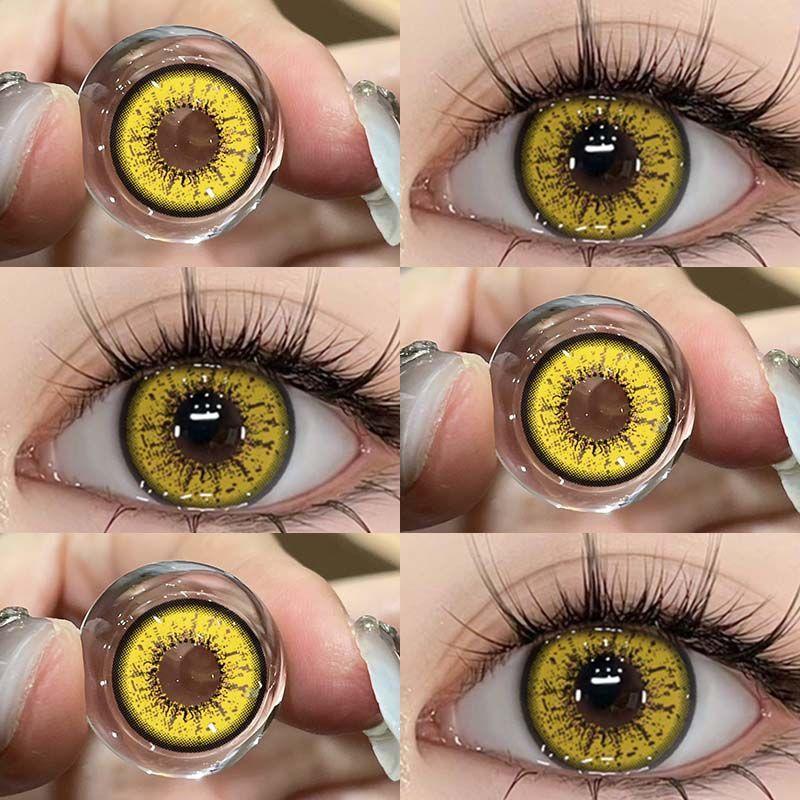 MillCreek 2 Stück weiche farbige Kontaktlinsen für Halloween, Cosplay, jährliche Verwendung, rote Kontaktlinse 0,00 gelb
