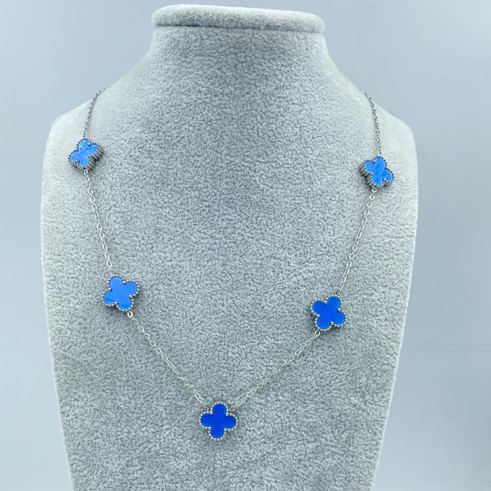 13MM Titanstahl 5 Blumen Halskette Mode Titanstahl Vierblättriges Kleeblatt Damen Halskette