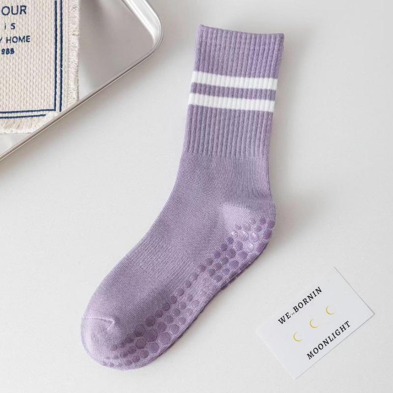 Pilates-Socken für Damen, Yoga-Socken, reine Baumwolle, rutschfeste Silikongriffe, Indoor-Sport, Fitness, Pilates, Yoga, Gymnastik, Tanzsocken one size violett