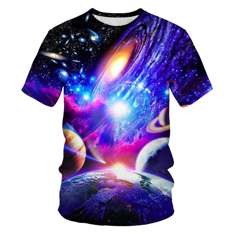 Sommer brillante Sternenhimmel-Grafik-T-Shirts für Männer, Mode-Universum-Planeten-Muster-T-Shirt, Persönlichkeit, Hip-Hop-Druck-T-Shirts 6XL
