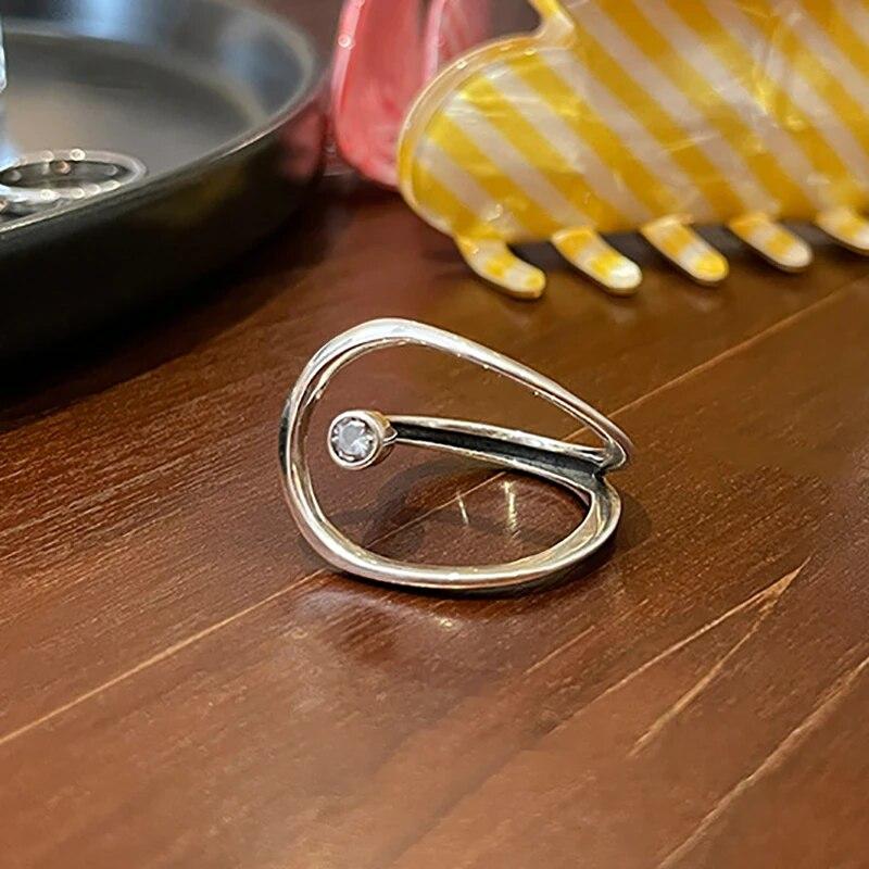 Stempel-Verlobungsringe für Frauen, Paare, neue Mode, kreativ, hohl, geometrisch, handgefertigt, Geburtstagsfeier, Schmuck, Geschenke resizable silber